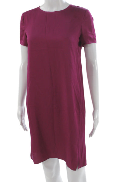 Theory Womens Purple Silk Shift Dress Knee Length Short Sleeve Petite Size XS