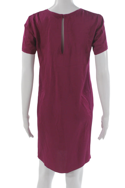 Theory Womens Purple Silk Shift Dress Knee Length Short Sleeve Petite Size XS
