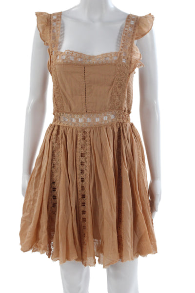 FP One by Free People Women Tan Mini Sundress Square Neck Knee Length Size M