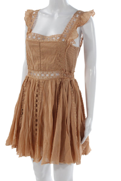 FP One by Free People Women Tan Mini Sundress Square Neck Knee Length Size M