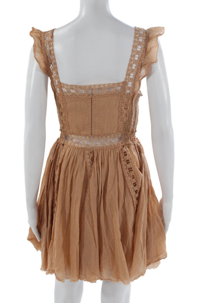 FP One by Free People Women Tan Mini Sundress Square Neck Knee Length Size M
