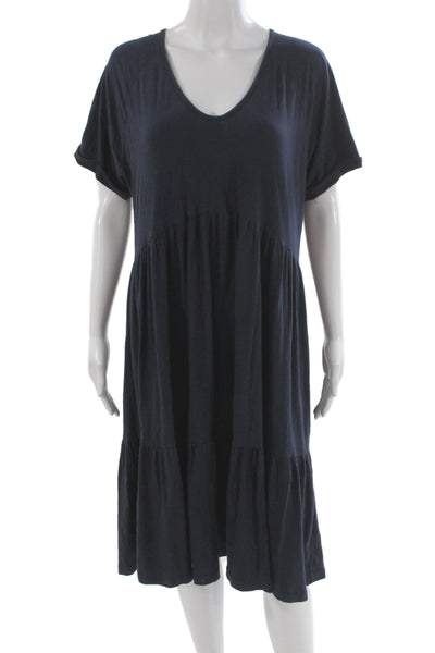 Sundry Womens T-Shirt Dress Dark Blue V-Neck Organic Cotton Short Sleeve Size 4