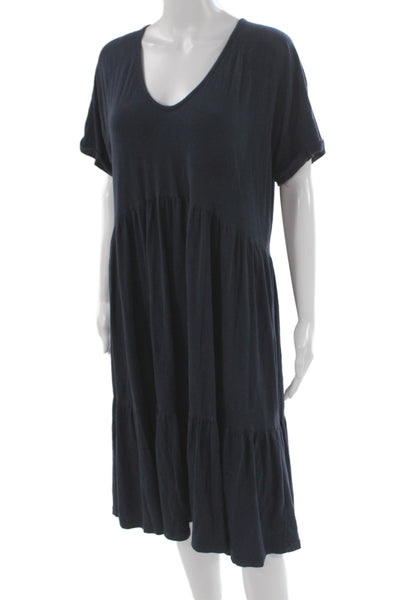 Sundry Womens T-Shirt Dress Dark Blue V-Neck Organic Cotton Short Sleeve Size 4