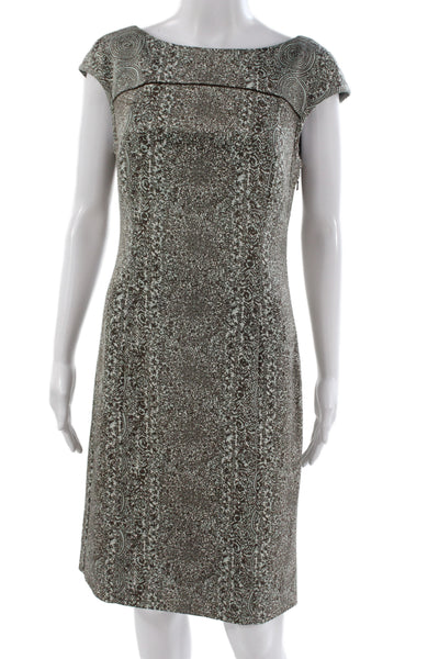 Tory Burch Womens Sheath Dress Brown Short Sleeve Geometric Size 8