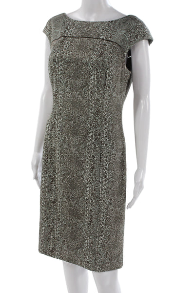 Tory Burch Womens Sheath Dress Brown Short Sleeve Geometric Size 8