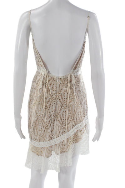 For Love & Lemons Womens Mini Slip Dress Beige V Neck Geometric Boho Size S
