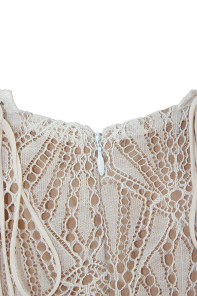 For Love & Lemons Womens Mini Slip Dress Beige V Neck Geometric Boho Size S