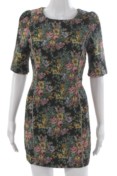 Line & Dot Womens Bodycon Mini Dress Black Floral Short Sleeve Size XS
