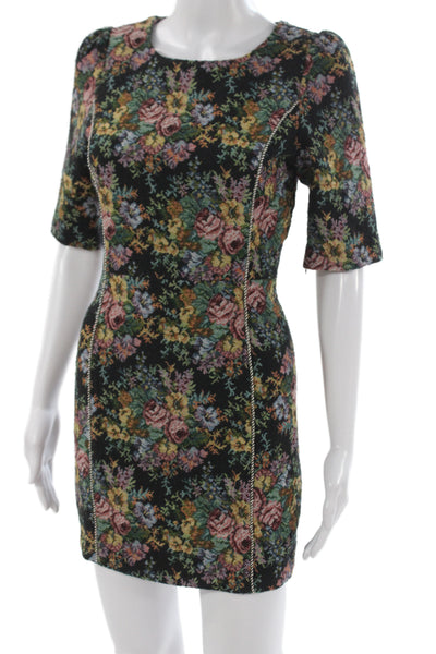 Line & Dot Womens Bodycon Mini Dress Black Floral Short Sleeve Size XS