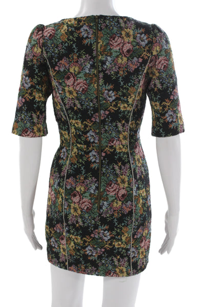 Line & Dot Womens Bodycon Mini Dress Black Floral Short Sleeve Size XS