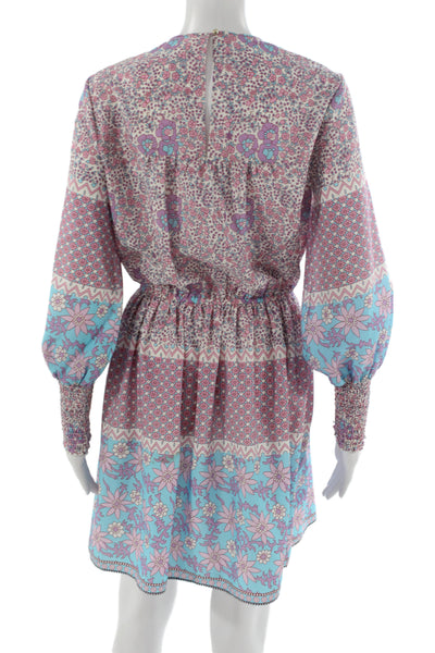 Shoshanna Women Blouson Dress Light Blue Floral Long Sleeve Knee Length Size 4