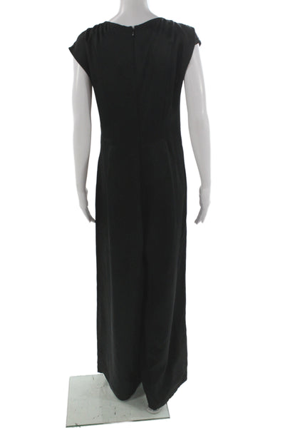 Madewell Women Black Satin Maxi Sheath Jumpsuit V-Neck Short Sleeve Size 6