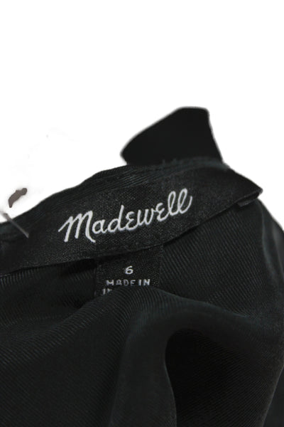 Madewell Women Black Satin Maxi Sheath Jumpsuit V-Neck Short Sleeve Size 6
