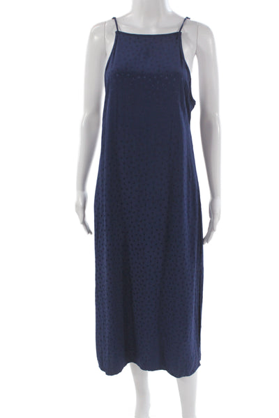 ONIA Womens Slip Dress Dark Blue Satin Square Neck Knee Length Petite Size S