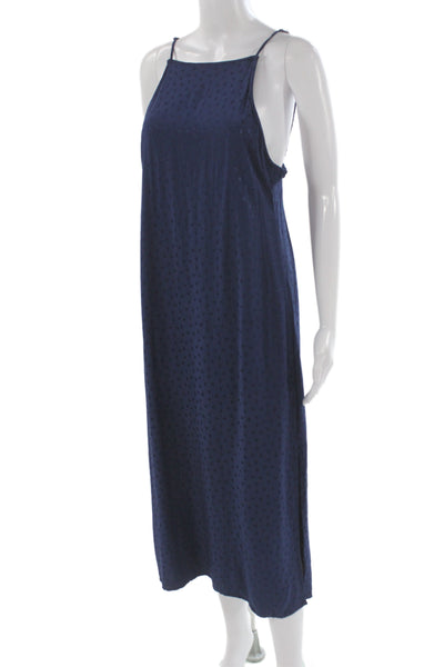 ONIA Womens Slip Dress Dark Blue Satin Square Neck Knee Length Petite Size S