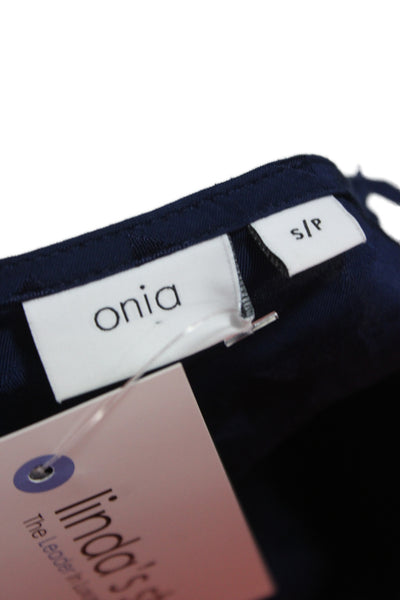 ONIA Womens Slip Dress Dark Blue Satin Square Neck Knee Length Petite Size S