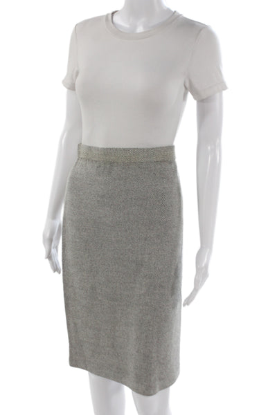 St John Collection Women Pencil Skirt Gray Herringbone Size 8