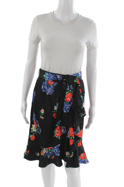 Tory Burch Womens Silk Floral Wrap Flare Skirt Black Size 2