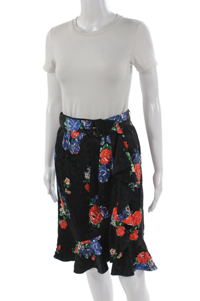 Tory Burch Womens Silk Floral Wrap Flare Skirt Black Size 2