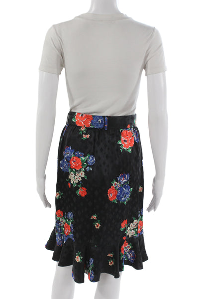 Tory Burch Womens Silk Floral Wrap Flare Skirt Black Size 2
