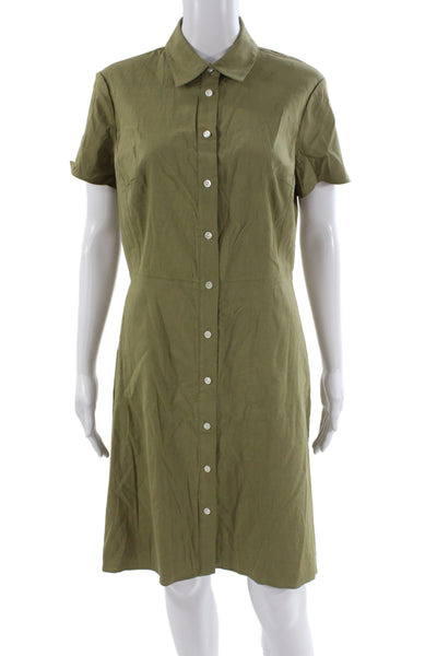 Theory Womens Shirt Dress Green Collared Button Short Sleeve Knee Size 10