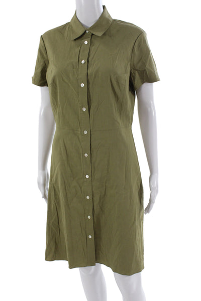 Theory Womens Shirt Dress Green Collared Button Short Sleeve Knee Size 10