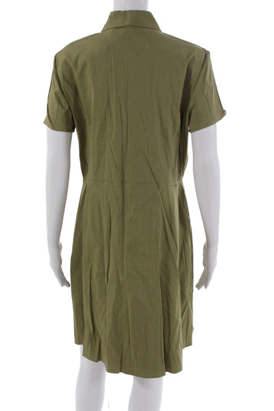 Theory Womens Shirt Dress Green Collared Button Short Sleeve Knee Size 10