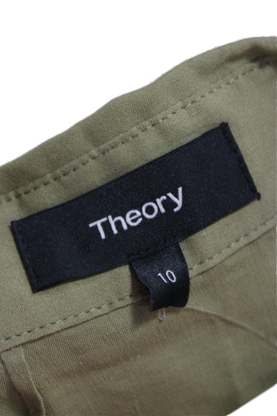 Theory Womens Shirt Dress Green Collared Button Short Sleeve Knee Size 10