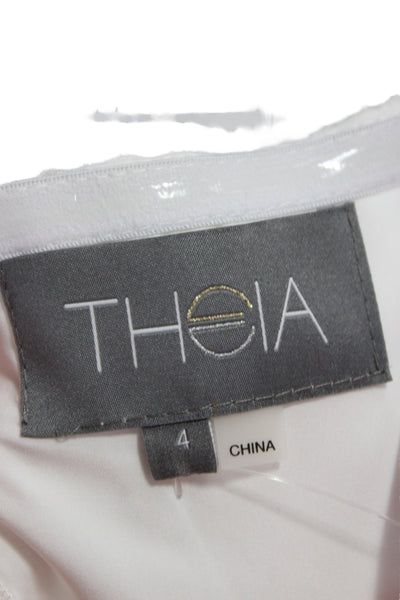 Theia Women A-Line Fit & Flare Mid-Calf White Sleeveless Dress Size 4
