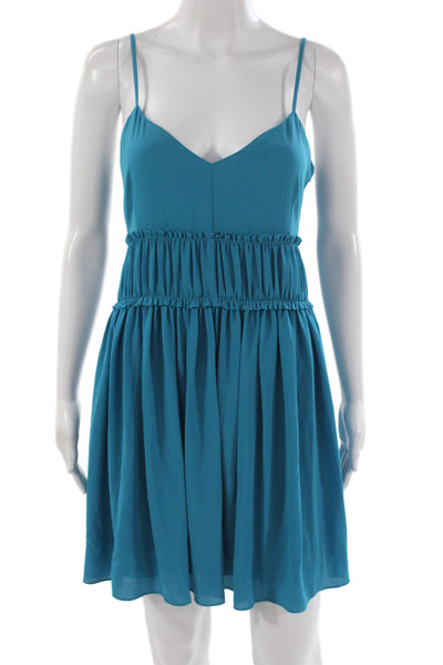 Cinq A Sept Women Sundress Slip V-Neck Sleeveless Short Blue Zip Size 10
