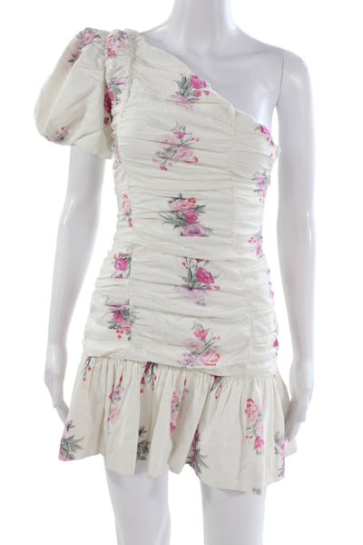 Love Shack Fancy Women Mini Sundress White Floral Cotton Zip Size S