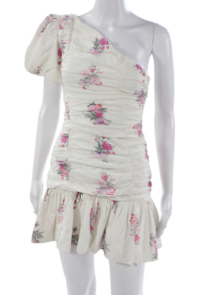 Love Shack Fancy Women Mini Sundress White Floral Cotton Zip Size S