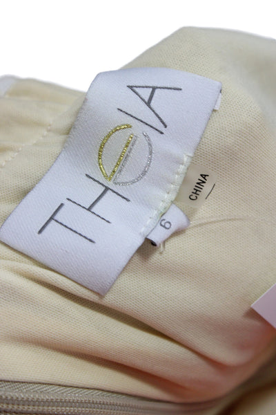 Theia Women Sheath Maxi Dress Beige Wool Rayon Size 6