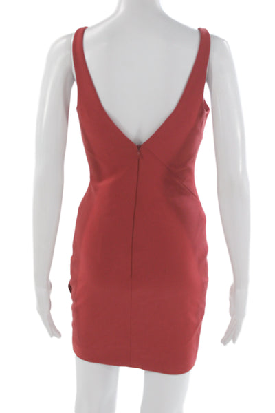 Cinq A Sept Womens Bodycon Mini Dress Red V Neck Sleeveless Zip Size 0