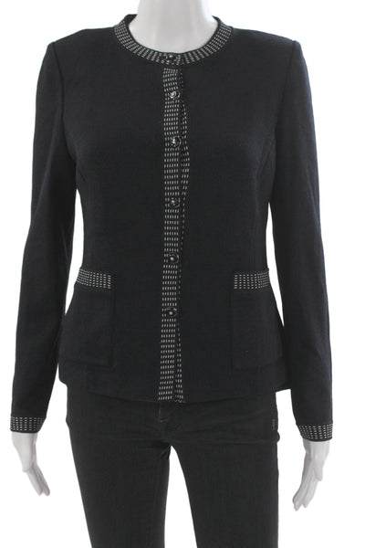 St. John Women 2 Piece Black Cotton Polyester Blazer Crew Neck Size M