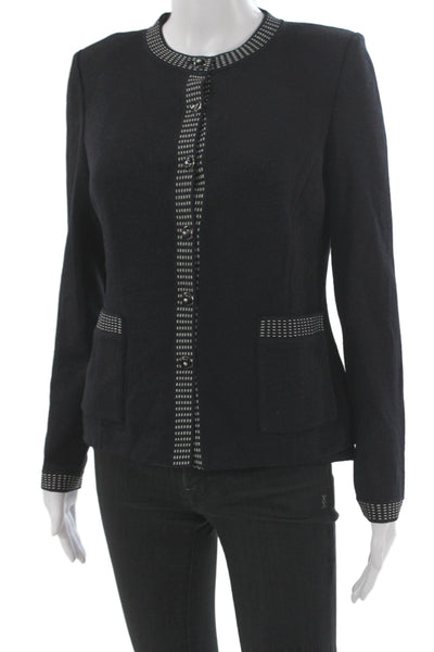 St. John Women 2 Piece Black Cotton Polyester Blazer Crew Neck Size M
