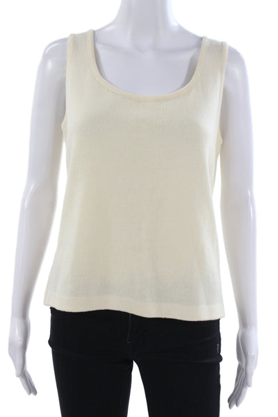 St. John Womens Beige Cotton Sleeveless Basic Tank Round Neck Size S