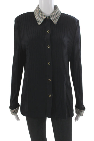 St. John Collection By Marie Gray Womens Black Wool Check Sweater Size 12