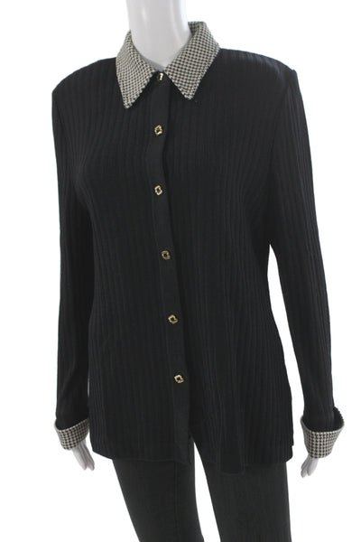 St. John Collection By Marie Gray Womens Black Wool Check Sweater Size 12
