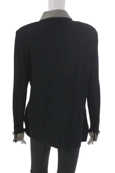 St. John Collection By Marie Gray Womens Black Wool Check Sweater Size 12