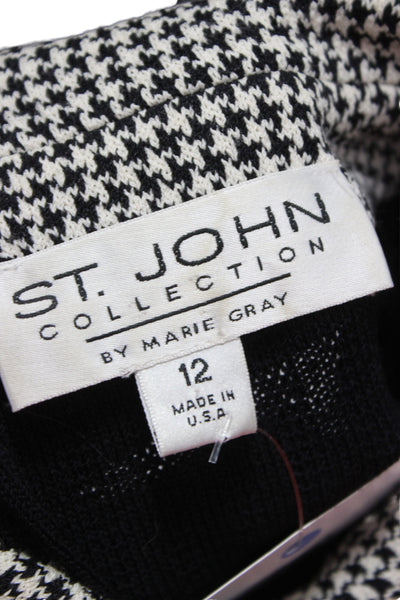 St. John Collection By Marie Gray Womens Black Wool Check Sweater Size 12