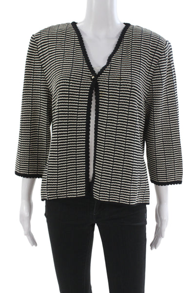 St. John Collection By Marie Gray Women Striped Jacket Black 3/4 Sleeve Size 12