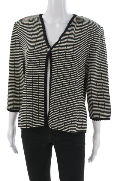 St. John Collection By Marie Gray Women Striped Jacket Black 3/4 Sleeve Size 12