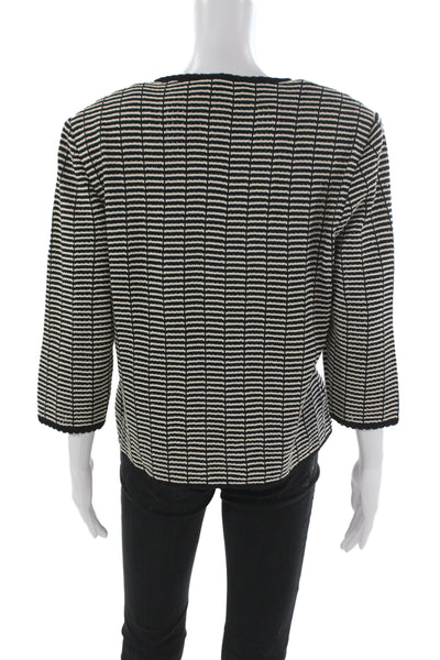 St. John Collection By Marie Gray Women Striped Jacket Black 3/4 Sleeve Size 12