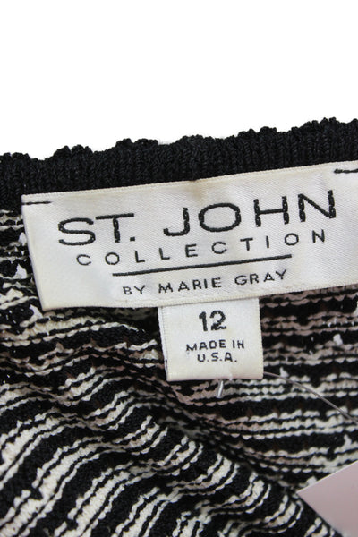 St. John Collection By Marie Gray Women Striped Jacket Black 3/4 Sleeve Size 12