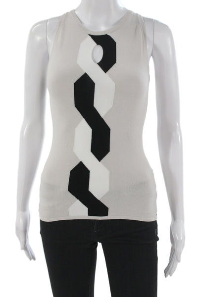 Autumn Cashmere Women Beige Geometric Round Neck Sleeveless Tank Size XS