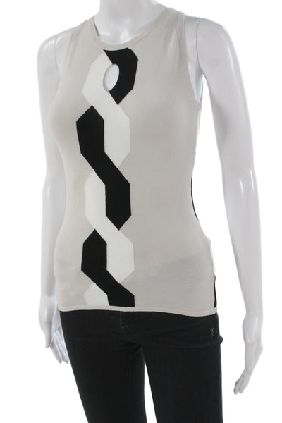 Autumn Cashmere Women Beige Geometric Round Neck Sleeveless Tank Size XS