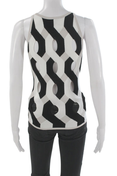 Autumn Cashmere Women Beige Geometric Round Neck Sleeveless Tank Size XS