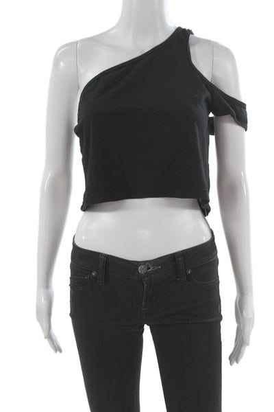 LNA Women Cropped Jersey Black Cotton Short Sleeve Top Size XS