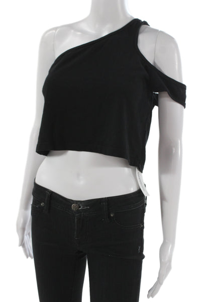 LNA Women Cropped Jersey Black Cotton Short Sleeve Top Size XS